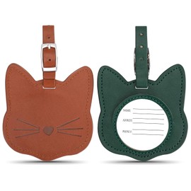 Luggage Tag Cat Type, Pack of 2 Luggage Tags with Address Tag, Luggage Tag, Suitcase Name Tag, Suitcase Labelling Name Plate Pendant (Green Brown)