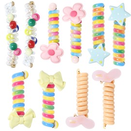 10Pcs Butterfly Telephone Wire Hair Bands - Colorful Telephone Line Hair Bands,Spiral Cord Hair Ties,Colorful Ponytail Holders, Elastic Ponytail Accessories