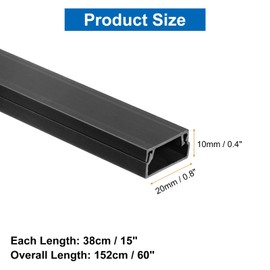 HARFINGTON 4pcs Cord Hider Wall 15inx0.8inx0.4in (LxWxH) PVC Cable Cover Self Adhesive Wire Hider Wall Mounted TV Cable Raceway for Cables Management (60in Total Length),Black