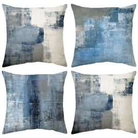 Hykiee Cushion Covers, 45 x 45 cm, Blue, Set of 4 Cushion Covers, Boho, Decorative Cushion, Square, Soft Throw Pillow Cover, Abstract Art Cushion Covers for Living Room, Sofa, Couch, Bedroom, Outdoor,