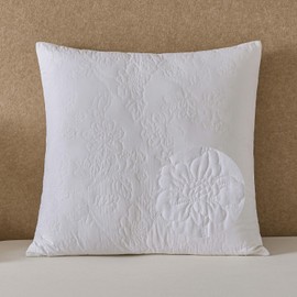 White Quilted Euro Shams Set of 2 Cotton Floral Large European Pillow Cover