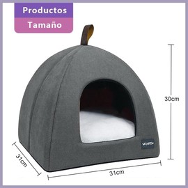 Voarge Cat Cave Cat Bed, Soft Cat Cave, Soft Warm Plush Cat Beds, Cat Nest with Removable Inner Cushion, Grey S