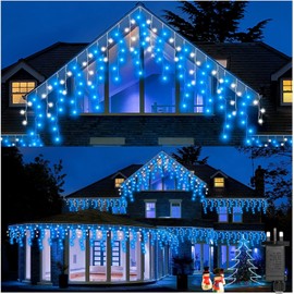 ULIGHTOWN Icicle Outdoor Christmas Lights, 14m/46ft 360LED Blue White Plug in Lights,Xmas Icicle Light - 8 Lighting Modes,Memory, Mains Powered for Home/Window/Party/Indoor Decor