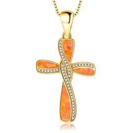 CiNily Cross Pendant Necklace Gold Plated Opal Pendant/Mystic Topaz Gemstone Pendant Criss Jewelry, yellow gold plated brass, created opal and cubic zircon