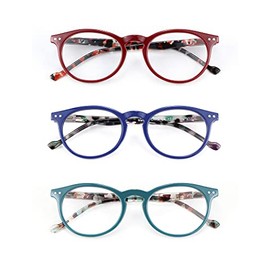 MDee Reading Glasses 3 Pack Women Classics Round Blue Light Blocking Readers Glasses Ladies Spring Hinges 1.0