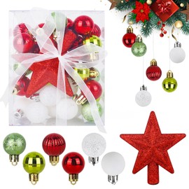 Christmas Baubles Pack of 30 Christmas Baubles Ornaments for Christmas, 5 cm Plastic Christmas Tree Baubles Set Christmas Tree Decoration Christmas Tree Decoration for Party, Home Decoration Red Green