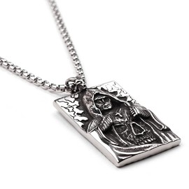 Demon Skull Necklace for Men, Skull Cross Pendant Necklace with 23.6” Chain, Masked Goddess Skull Cameo Necklace, Gothic Cross Skull Tag Necklace