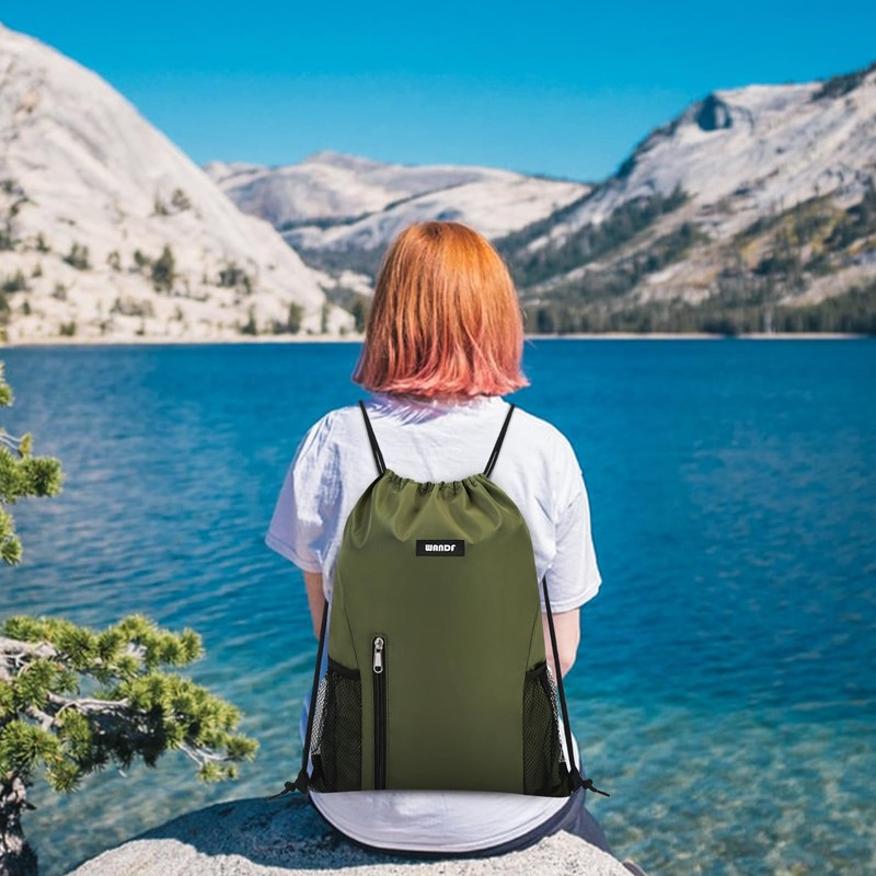 WANDF Drawstring Backpack Sports Gym Sackpack with Mesh Pockets Water