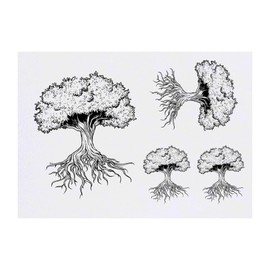 4 x 'Tree with Roots' Temporary Tattoos - Water Resistant, Skin-Safe, Non-Toxic Transfers, Mixed Sizes (TO00083734)
