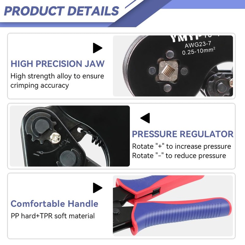 YMYP Ferrule Crimping Tool AWG 23-7 (0.25mm²-10mm²) with 1900PCS Ferrules