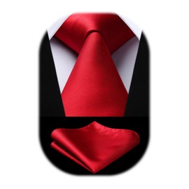 Enlision Solid Men's Wedding Ties and Pocket Square Set Plain in Various Colours, H-Red