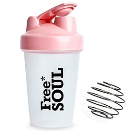 Free Soul Protein Shaker Bottle 400ml with Mixball | Pink | BPA Free | Mini Water Bottle for Protein Shakes | Small & Easy to Grip & Temperature Safe