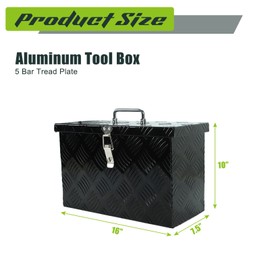 PRFFWK 16 Inch Portable Truck Bed Tool Box Aluminum Trailer Storage Box for Truck Bed Pickup RV Trailer,Waterproof Truck Box with Top Handle and Lock Keys-16 x 7.5 x 10 inch,Black