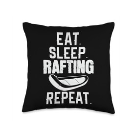 Whitewater Rafting Paddle Kayaking Canoeing Motifs Eat Sleep Repeat Rafter Whitewater Raft Throw Pillow, 16x16, Multicolor