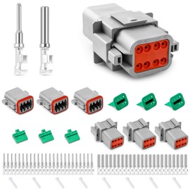 JRready DW1017 8 Pin Deutsch DT Connector Kit, IP68 Waterproof Electrical Automative DT Connectors Kit with 24Pairs Size 16 Stamped Contacts 16-18 AWG and Sealing Plugs, 3 Sets