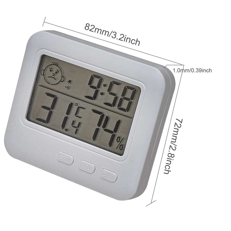Indoor Thermometer Hygrometer Humidity Time Monitor Large LCD Display with
