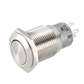 sourcing map Latching Metal Push Button Switch Flat Head 16mm Mounting 2NC 2NO 2COM AC 250V 3A