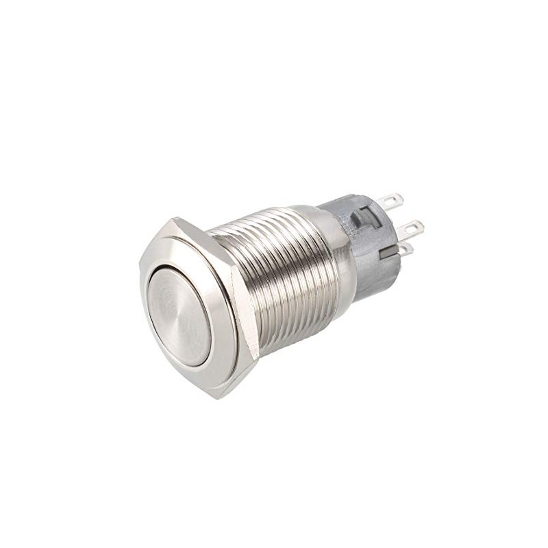 sourcing map Latching Metal Push Button Switch Flat Head 16mm