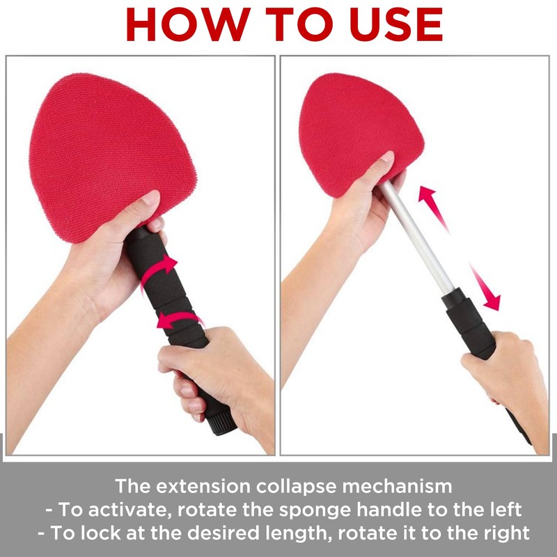 TAKAVU Windshield Window Cleaner Tool, Extendable Long-Reach Handle, Unique Pivoting