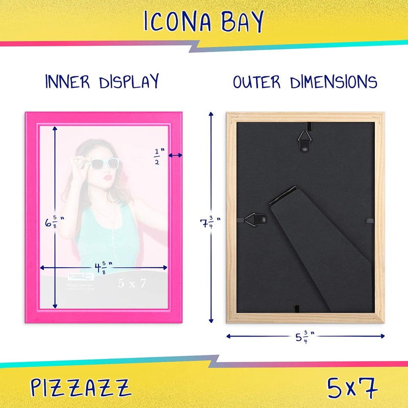 Icona Bay 7x5 Pink Picture Frame, Coloured Solid Wood Scandinavian