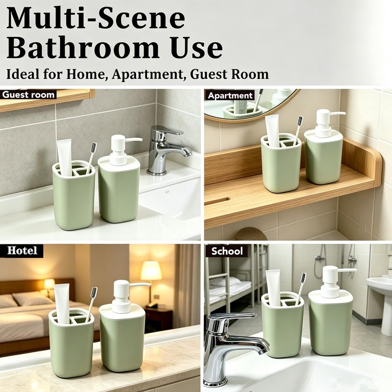 2PCS Bathroom Accessories Set, Sage Green Soap and Toothbrush Holder