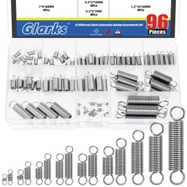 Glarks 96pcs Stainless Steel Extension Springs with Double Hook Sets 15 Sizes Small Spring Tension Spring Wire Assortment for Machinery Construction Industrial