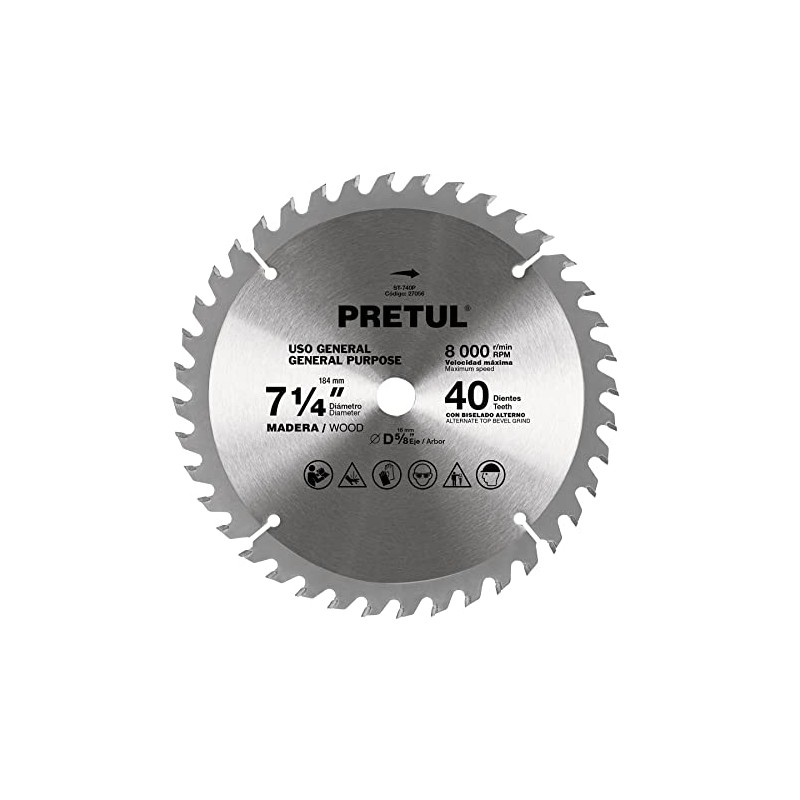 Pretul ST-740P, Disco sierra 7-1/4" para madera 40 dientes centro