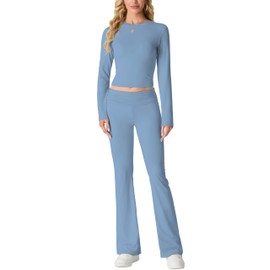 IWOLLENCE Two Piece Outfit Women 2-Piece Lounge Sets for Women UK Coord Outfit Y2K Gym Set Lounge Wear Tracksuit Full Set (Gray Blue, L)