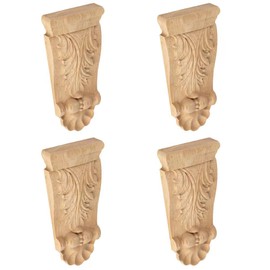 Crapapfert 4PCS Unpainted Natural Solid Wood Carved Corner Onlay Applique 5.9x2.8 Inch Vintage Home Decor Decorative European Style Corners Corbels for Home Wall Furniture Decoration