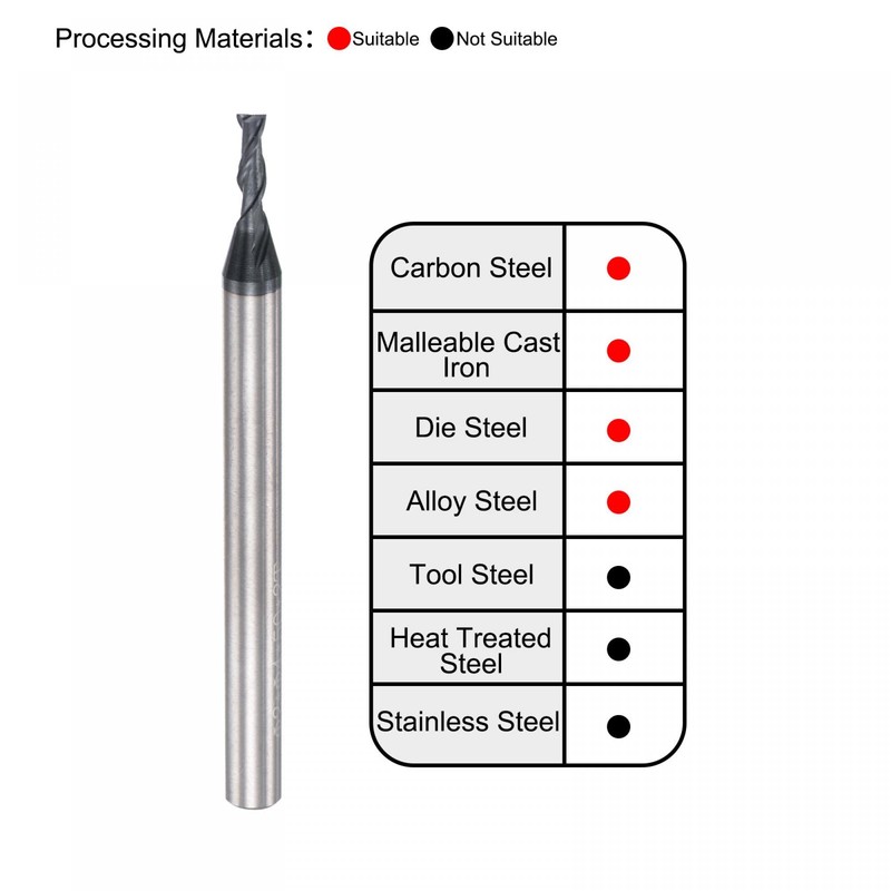 sourcing map Square Nose End Mill, 2mm Tip Dia Solid