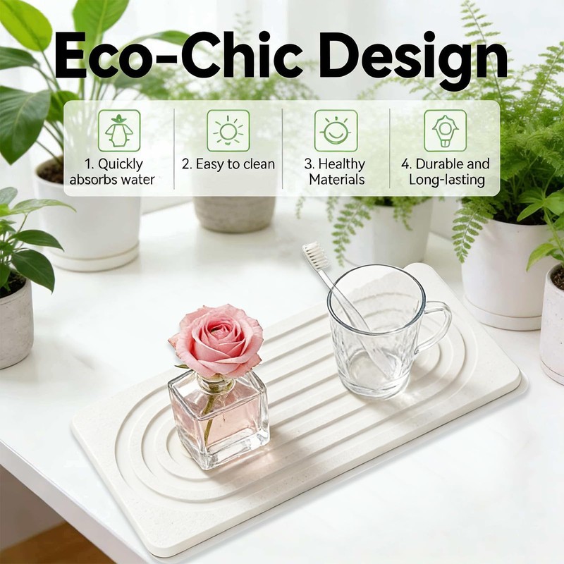 2 PCS Water Absorbing Diatomite Coasters, Stone Drying Mat for