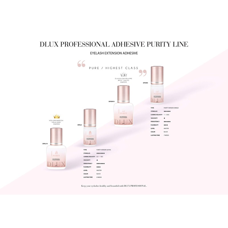 Dlux Professional Colla per extension ciglia purity alpha, 5 ml,