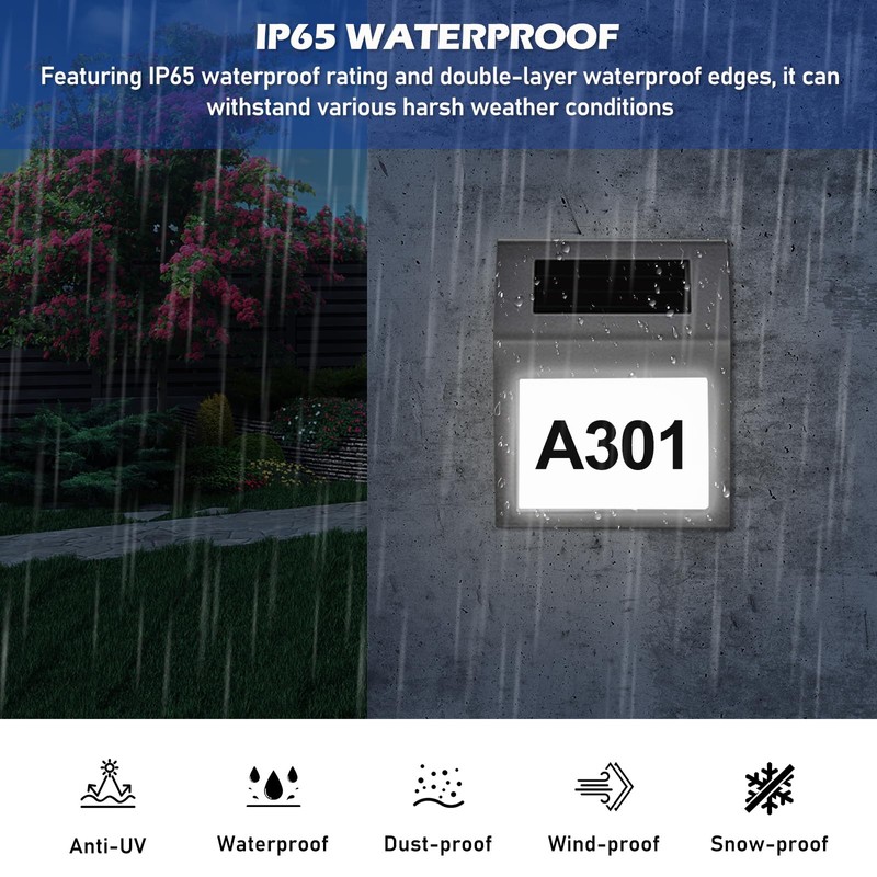 Hausnummer Beleuchtet Solar, Solarhausnummer, Hausnummernschild IP65 Wasserdicht, Edelstahl Hausnummer, Hausnummernleuchte,