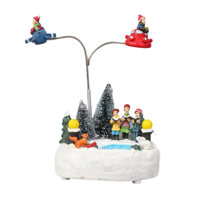 Christmas Ornament LED Luminous Rotating Music Box Christmas Resin Craft