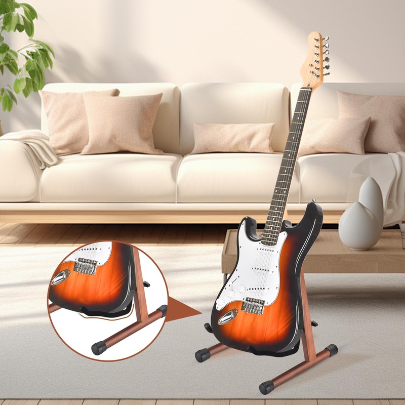 DOMMI Wooden Guitar Stand, Adjustable Acoustic Guitar Stands, A-Frame Electric