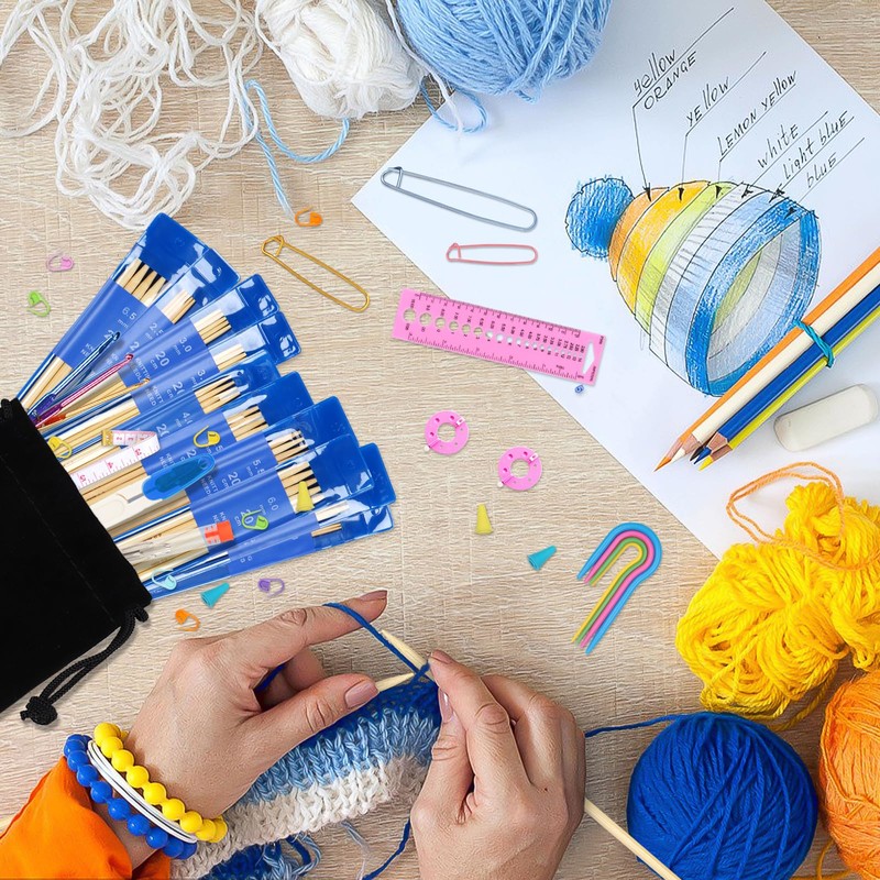 Coopay Knitting for Beginners Set, 50 Pieces Bamboo Knitting Needles