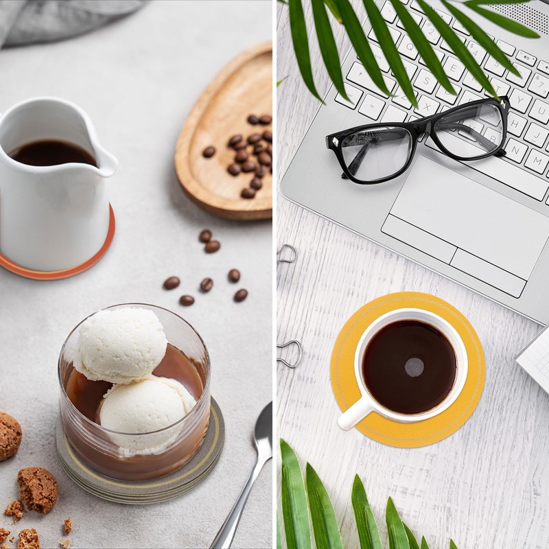 sourcing map 6 Pcs Leather Coasters, Round Drinks Coasters for