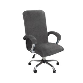 Velvet Plush Office Chair Cover with Armrest, Plain, Stretch Cover for Office Chair, Elastic Chair Covers, Spandex, Office Computer Chair Covers, Removable, for Office Chair, Chair Covers, Grey, XL
