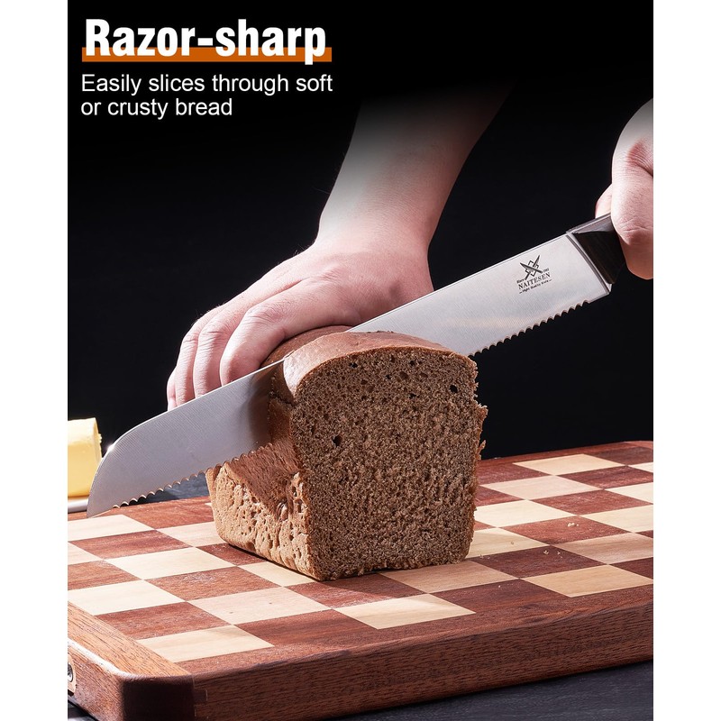 Naitesen 3PCS Serrated Bread Knife and Butter Knife Set