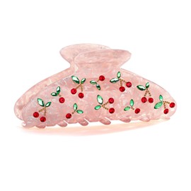 LILIE&WHITE Acrylic Pink Hair Clips For Women Cherry Hair Clip Claw Clips With The Rhinestone Pattern In Red Cherry Strong Hair Fix Hair Clips Accessories Fashion Gift For Women Girls