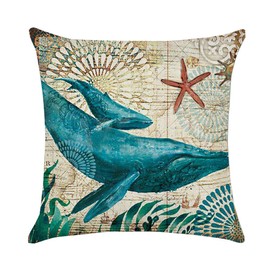 7ColorRoom 2pack Pillow Cases Whale Decor Ocean Theme Home Decorative Throw Pillow Covers 18"×18" Cushion Covers for Patio Sofa Couch (Whale)