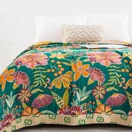 Purefair 100% Muslin Cotton Throw Blanket for Bed Couch Chair, Bohemian Floral Colorful Retro Quilt Ultra Soft Reversible Gauze Blanket for All Season, 90"x98"