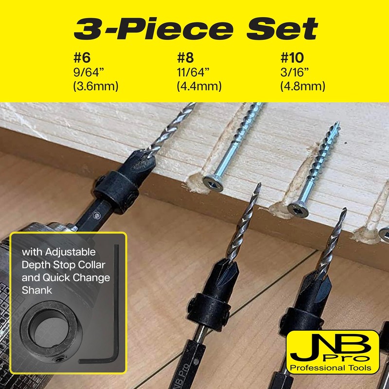 JNB Pro Wood Countersink Drill Bit Set 3 Pieces #6