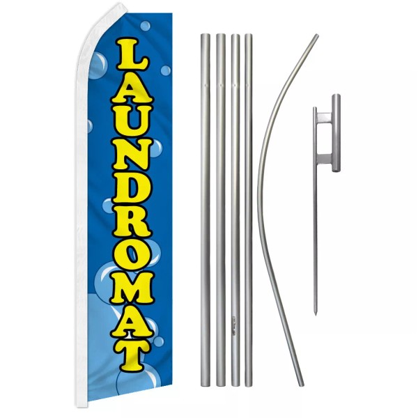 Unbranded Laundromat Advertising Swooper Feather Flutter Flag Pole Kit Dry