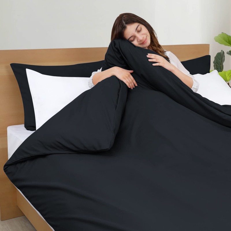 Imperial Rooms Single Duvet Cover Set Brushed Microfiber Plain Black