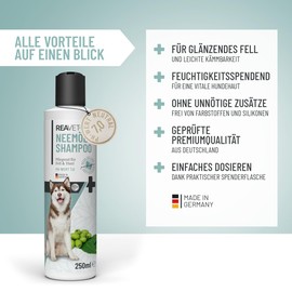 ReaVET Hundeshampoo gegen Juckreiz 250ml - Neemöl Shampoo gegen Milben, Flöhe, Zecken & Parasiten I für Hunde alle Rassen, angenehmen Duft & auf Hundehaut angepasst - für Welpen geeignet