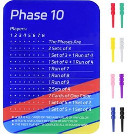 NEBYWOLD 2025 New Upgrade Phase 10 Scoreboard, Acrylic Scoreboard for Phase 10 Card Game with 8 Colored Cribbage Pegs, Fun Board Card Games Accessories for Adults, Families, Parties & Travel