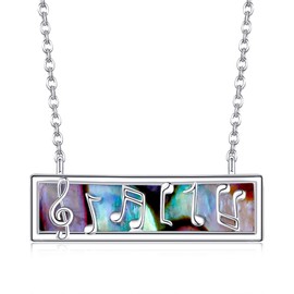 Music Note Necklace 925 Sterling Silver Treble Clef Pendant Necklaces Abalone Shells Music Note Jewelry Birthday Gifts for Women Girls Music Lover