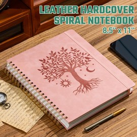 Ovesmusl 5 Subject Notebook College Ruled Hardcover Spiral Notebook 8.5" x 11" with 5 Removable Dividers 300 Pages 100GSM Large Spiral Notebooks for Work Thick Lined Journal for Women, Pink