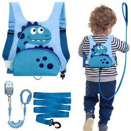 Dr.meter Children's Leash, Anti-Lost Backpack with 1.2 m 360° Rotating Safety Belt, 3-in-1 Cute Dinosaur with Lock, Safety Belts, Safety Equipment for Outdoor (Blue)
